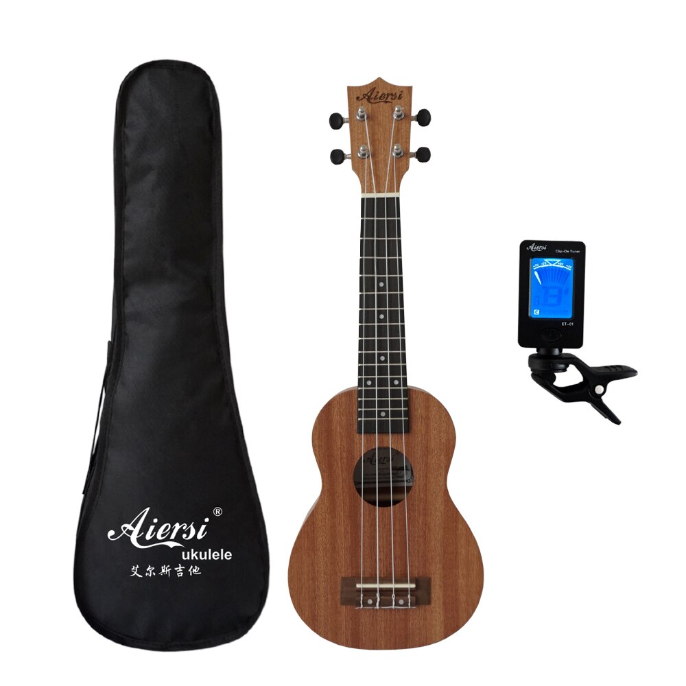 Aiersi full pack 21 inch ukelele mahogany Soprano ukulele guitar musical instrument 4 string Hawaiian mini guitarra: 21B bag and tuner