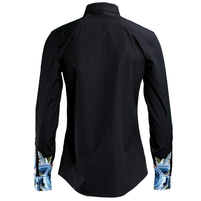 Mode Manchet Borduurwerk Shirt Mannen Top Business Mannelijke Slanke Camisa Masculina Lange Mouwen 80% Katoenen Kleding Heren Shirts