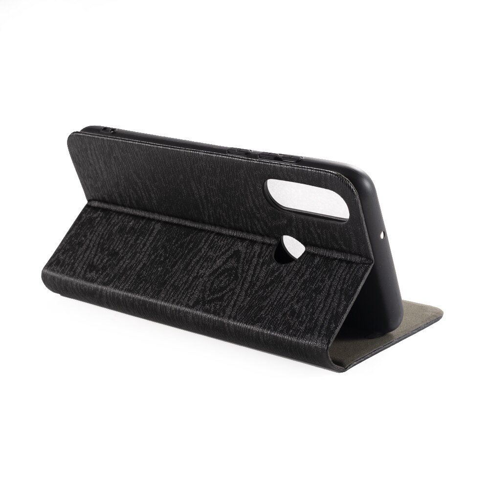 Pu lederen telefoonhoesje met houtnerf voor huawei  y6p flipcase voor huawei  y6p business portemonneehoesje zachte siliconen achterkant