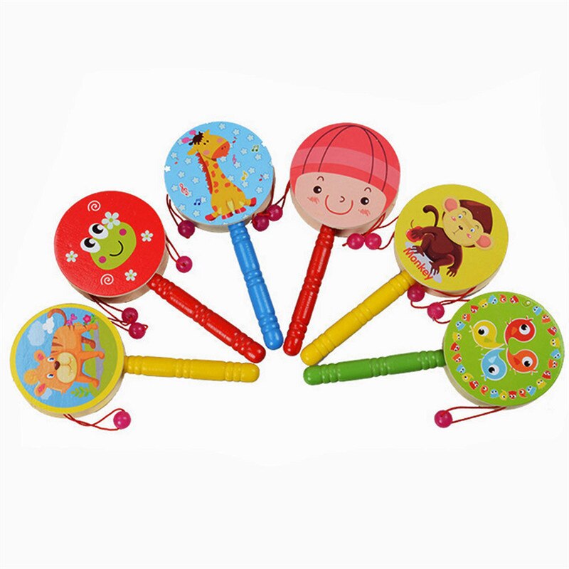 Vroege Onderwijs Houten Rammelaar Pellet Drum Cartoon Muziekinstrument Speelgoed Voor Kind Kids Een #