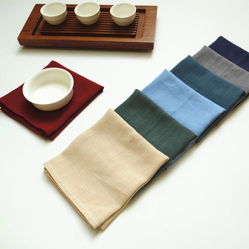 1PC Solid Color Cup Dishes Accessories Cotton Linen Napkin Clot Handkerchief Tea Towels Ceremony Bowl Teapot Cleaning Towel
