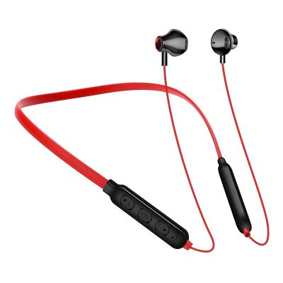 Draadloze bluetooth-oortelefoon, stereo-oortelefoon met ruisonderdrukking, sportheadset met microfoon, gaming-oortelefoon met oorhaak: Rood