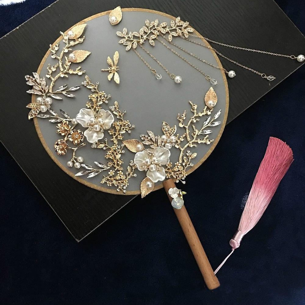 JaneVini-ramo de flores hecho a mano con cuentas de oro chino, accesorios de boda, perlas, Metal, redondos: Same as Picture