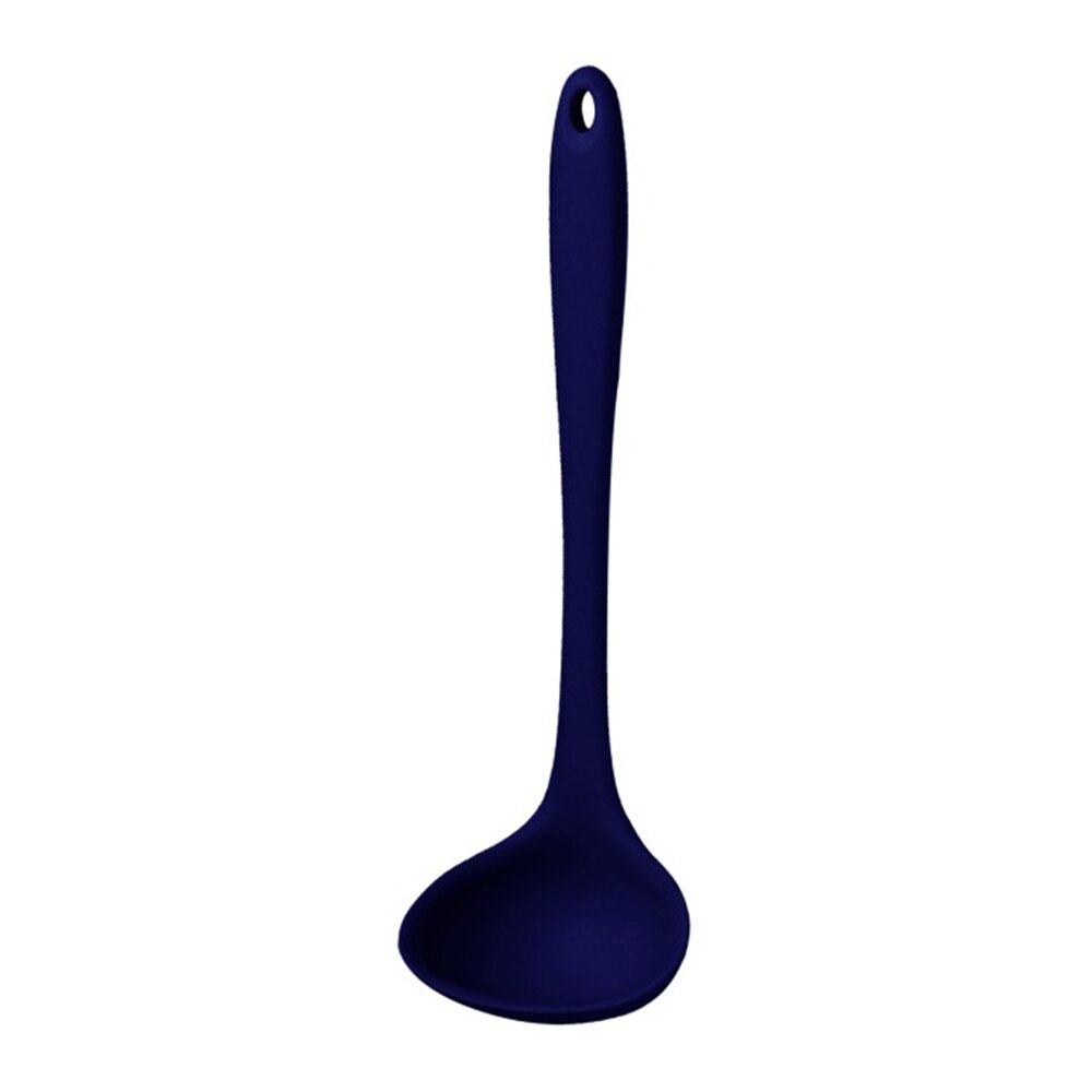 Non-stick Silicone Ladle Soup Spoon Curved Handle Unbreakable Big Round Scoop for Dinner Kitchen Dining Tool Tableware: Navy Blue
