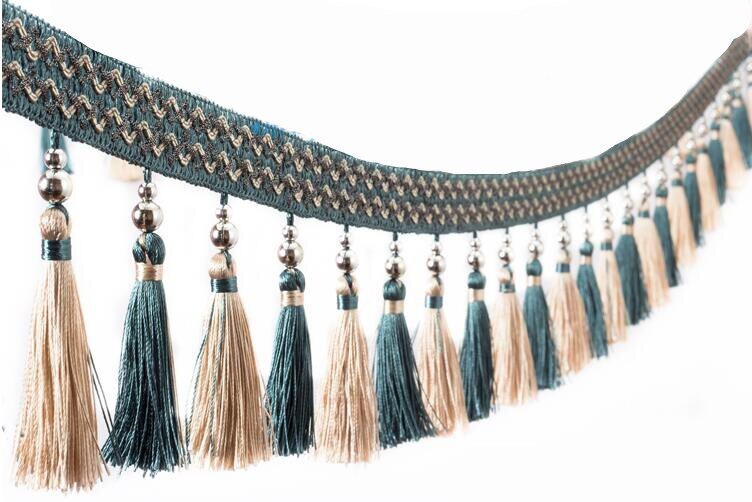 Cinta de ajuste de flecos para cortina, accesorio de decoración de encaje con cuentas para costura, 1 M, 6CM de ancho: H