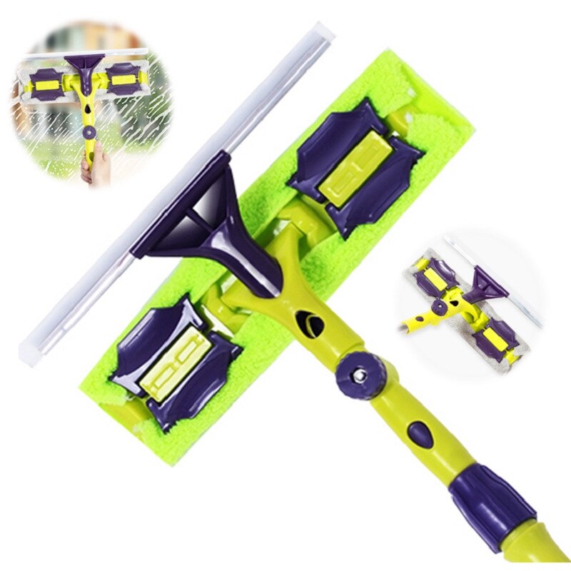 Glas Reinigung Werkzeug Doppelseitige Teleskop Stange Fenster Reiniger Rakel Wischer Lange Griff Rotierenden Kopf Pinsel Silikon Scrubbe