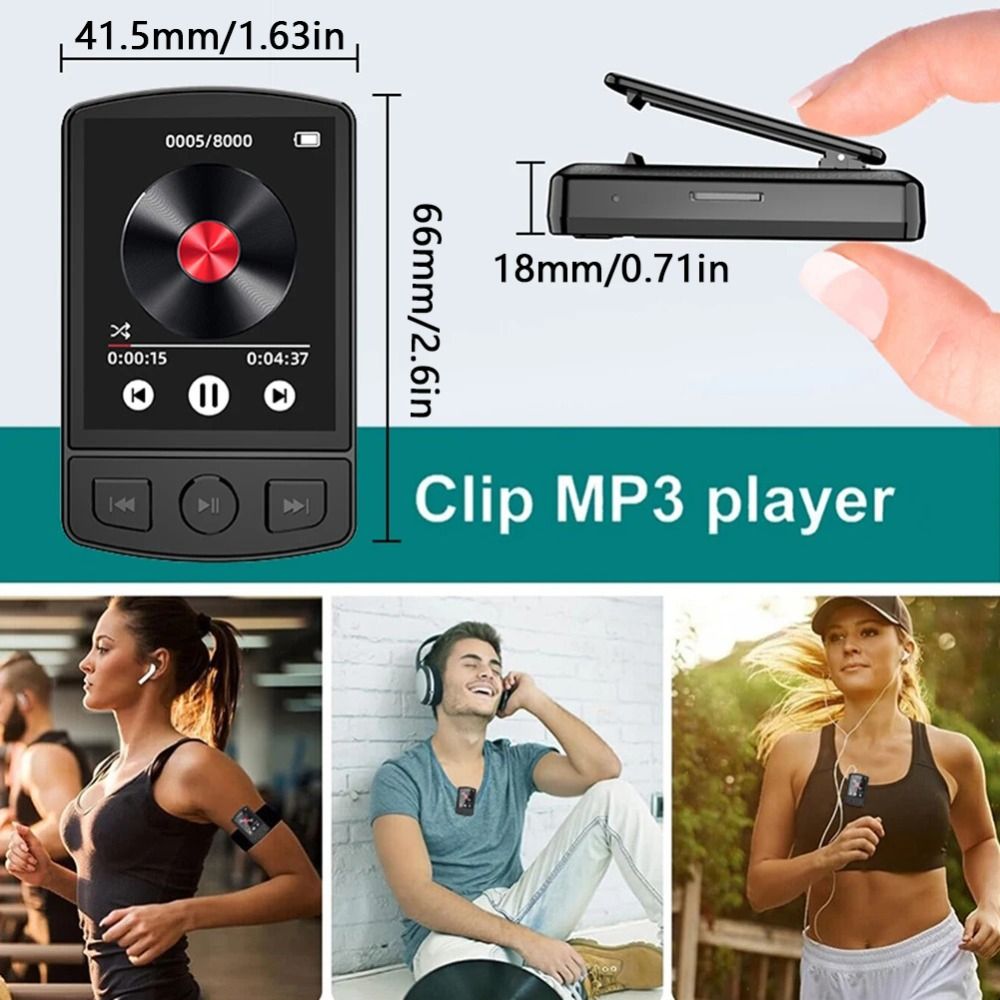 Reprodutor MP3/Mp4 com Tela de 1.8 Polegadas, 8/16/32GB, Rádio FM, Mini Walkman, Compatível com Bluetooth, Cartão TF, Reprodutor de Música Esportivo, Gravador com Clip