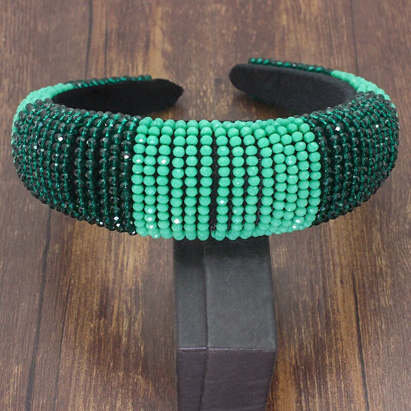 FirstStar Nuovo Barocco AB Sparkly Grande Fasce di Cristallo Pieno di Strass 5 centimetri di Larghezza Imbottito Hairbands Per Le Donne Del Partito Della Ragazza Headhoops: green