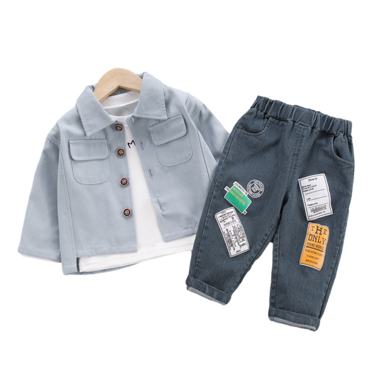 Vêtements d'automne pour bébé garçon, T-Shirt à manches longues + veste boutonnée + pantalon en Denim ensemble de 2 pièces