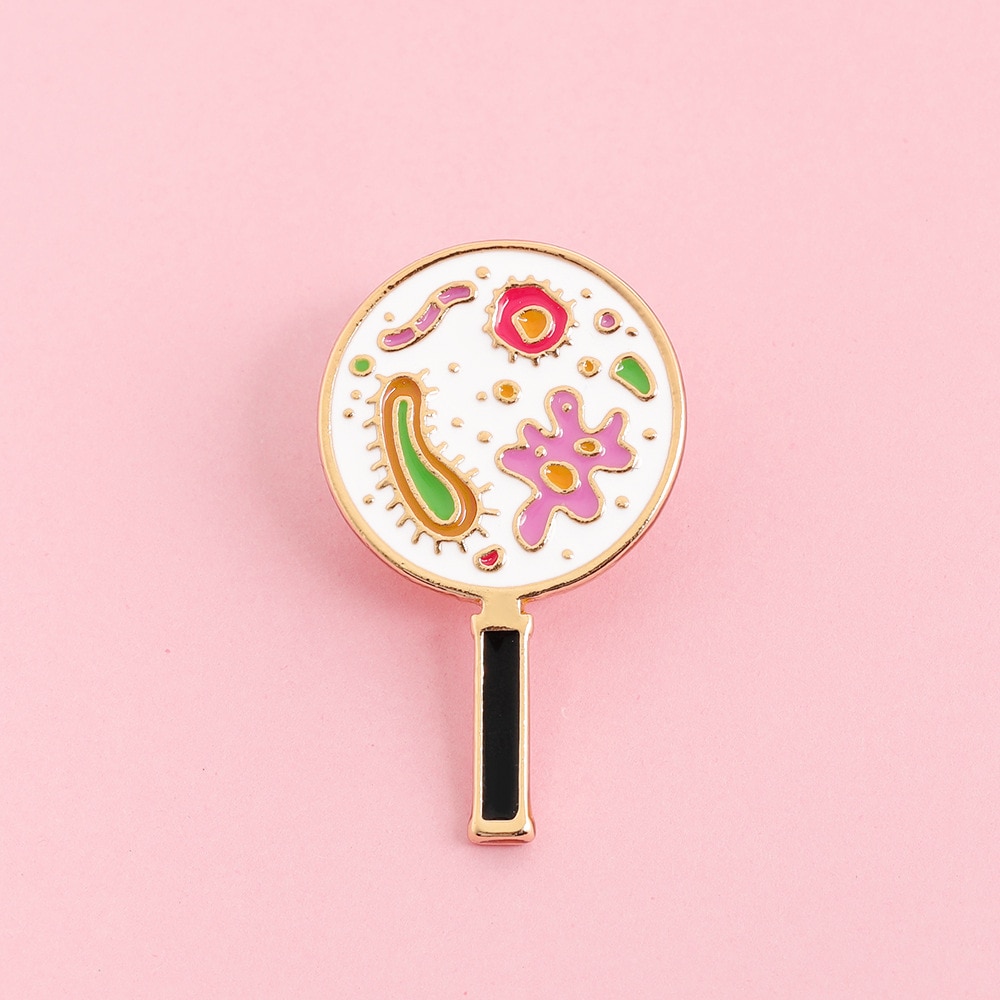 Color microbes bacteria alloy brooch under cartoon magnifying glass all-match denim clothes jewelry pin friend badg