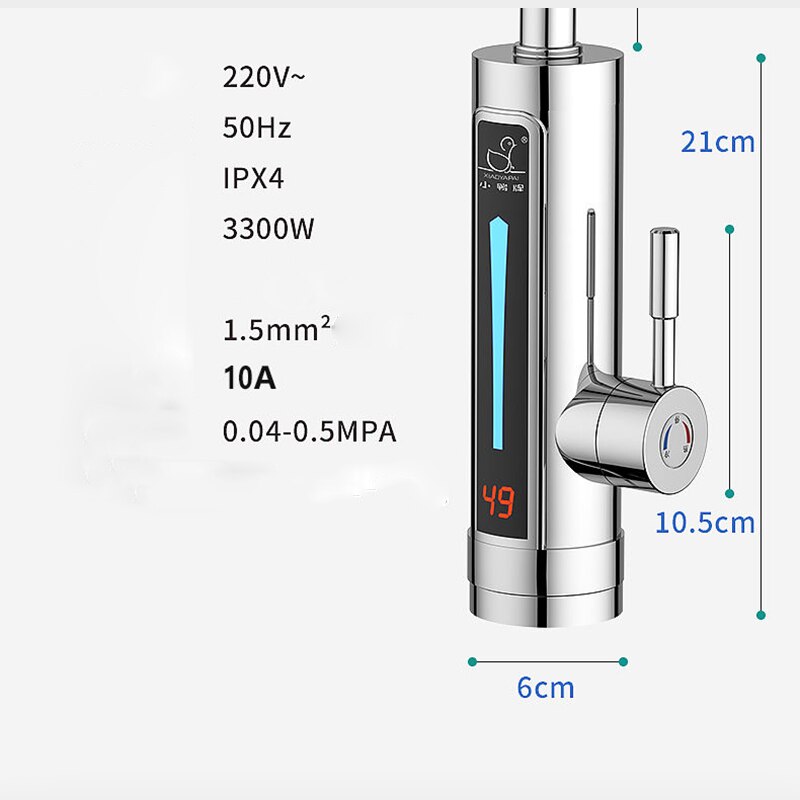 Stainless Steel Electric Water Heater Temperature Display Kitchen Tankless Instant Water Faucet 3300W