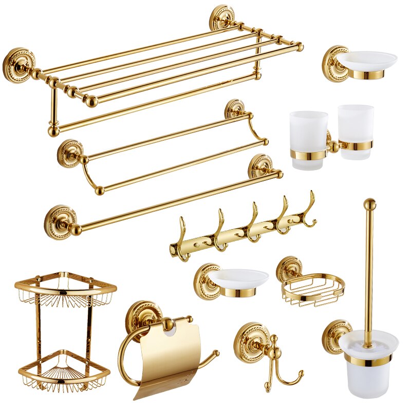 Badezimmer Zubehör Set Messing Gold Bad Hardware Sets Handtuch Rack, Papier halter Wc Pinsel Halter, Handtuch Aufhänger, haken, Handtuch Ring
