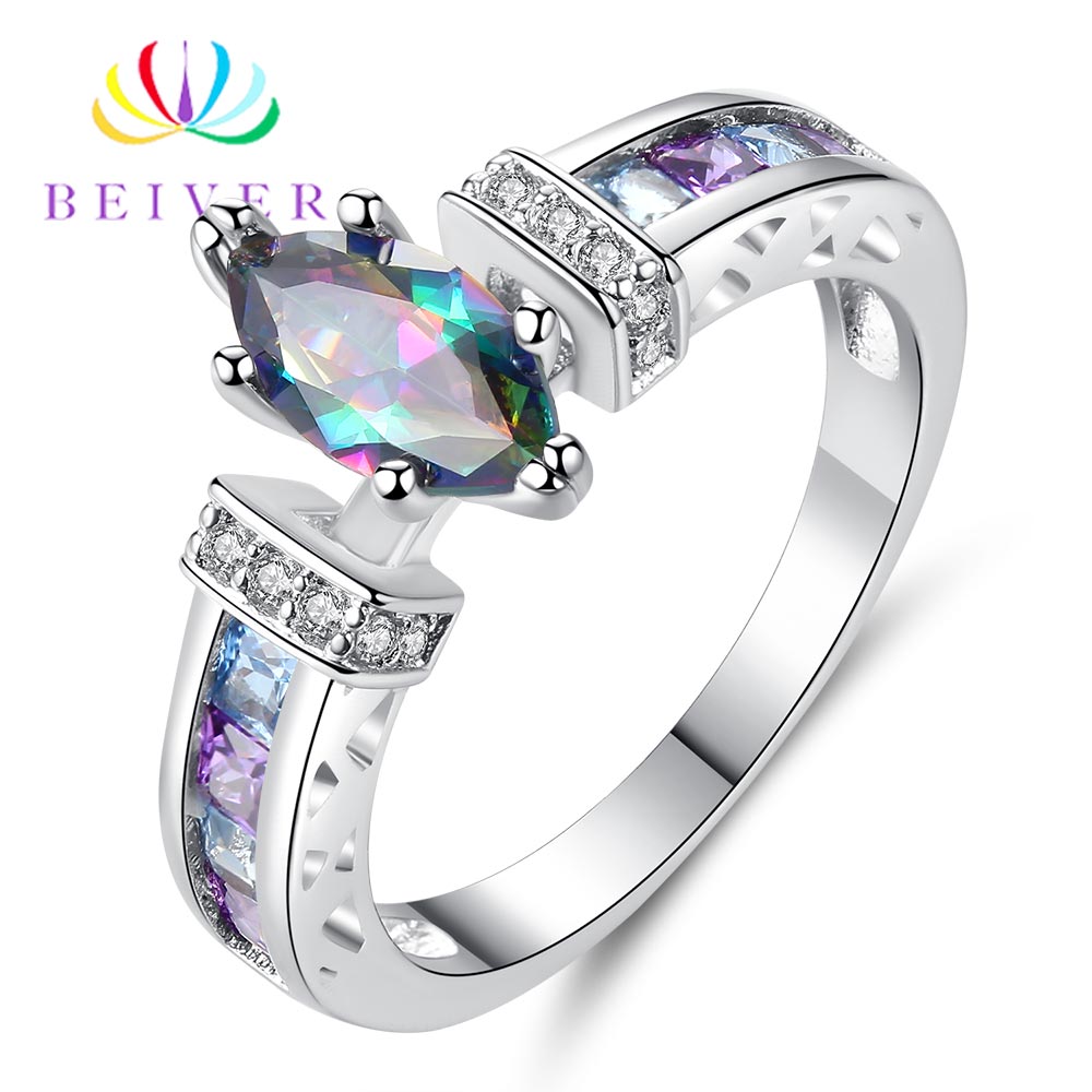 Uzver 2019 anéis de casamento femininos, preto branco cor dourada arco-íris zircônia oval promessa casamento joias para mulheres presentes