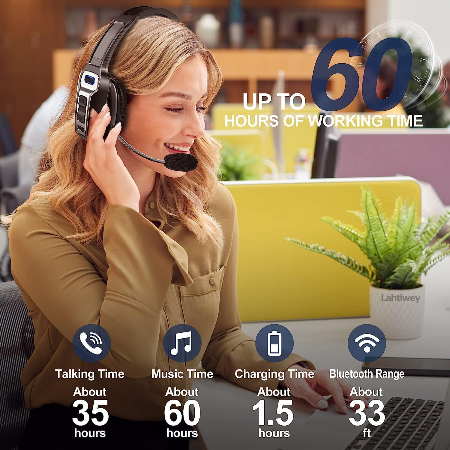 Trucker-Bluetooth-Headset mit Dual-Mikrofon-Geräuschunterdrückung, CVC8.0, Stummschalttaste, 60-Stunden-Akku, kabelloser Headset, On-Ear-Kopfhörer