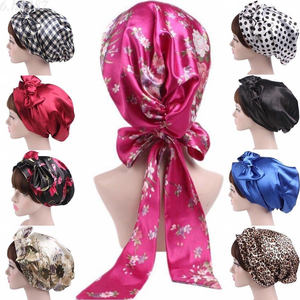 Satin dame hijab kemo hat turban hoved tørklæder hårtab hovedbeklædning bandana bånd sløjfe tørklæde cancer kasketter beanie cover