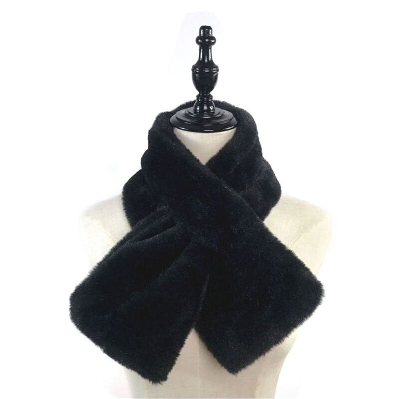 15 x 90cm kvinder vinter tykkere plushfur tørklæde solid slik farve krave sjal hals varmere skuldertræk strikket halstørklæde l: Sort