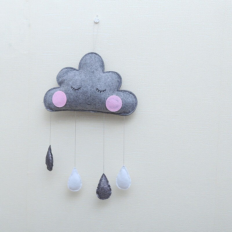 INS Baby Room Decor Toys Newborn Clouds Hanging Ornaments Bed Bell Baby Bedroom Decoration Water Droplets Photography Props: Gray