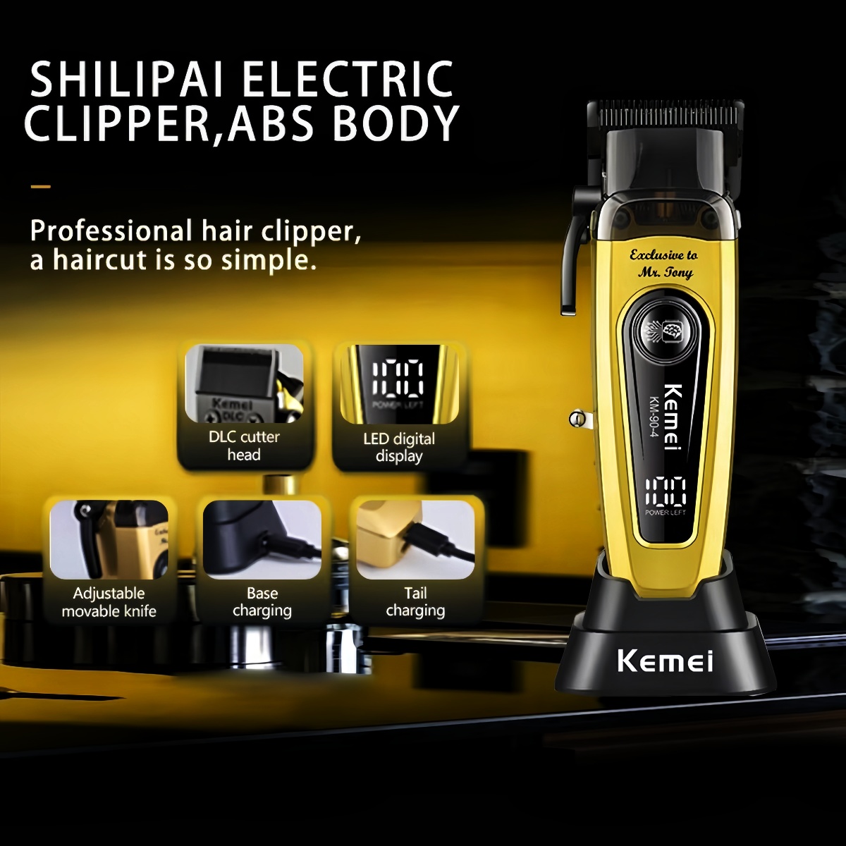 Kemei Hair Clippers 11500 RPM Hair Cut Machine Brushless Motor Electric Clippers DLC Blade Hair Clipper Men KM-90-4