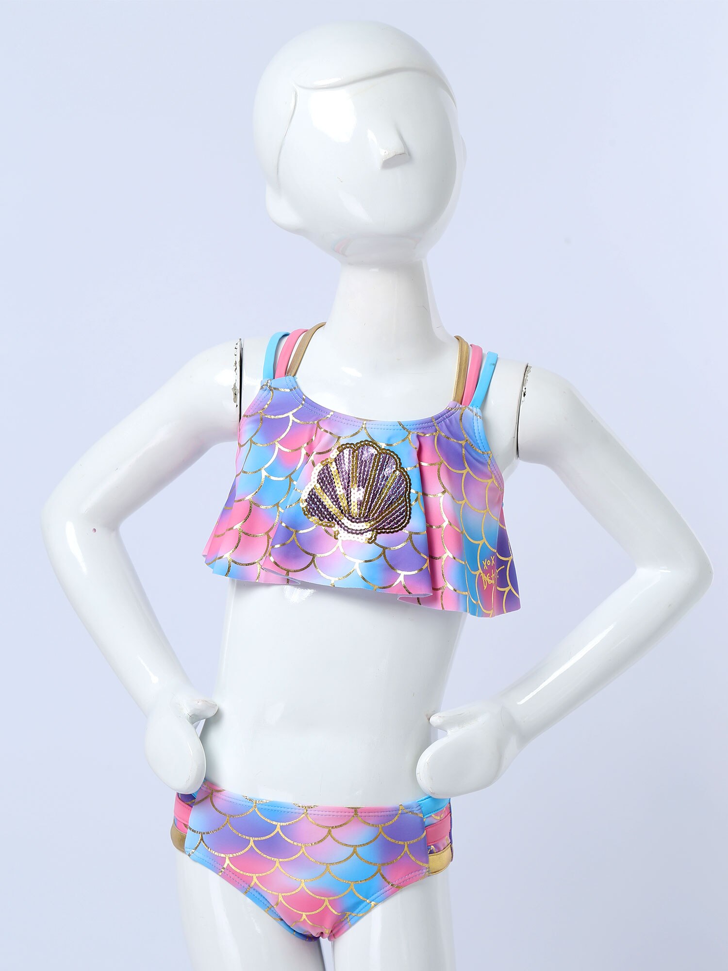 Sequins Little Girls Kids Fish Scales Print Bikini Set Mermaid Swimsuit Suit Colorful Bathing Suits Beachwear Swim Set Outfits