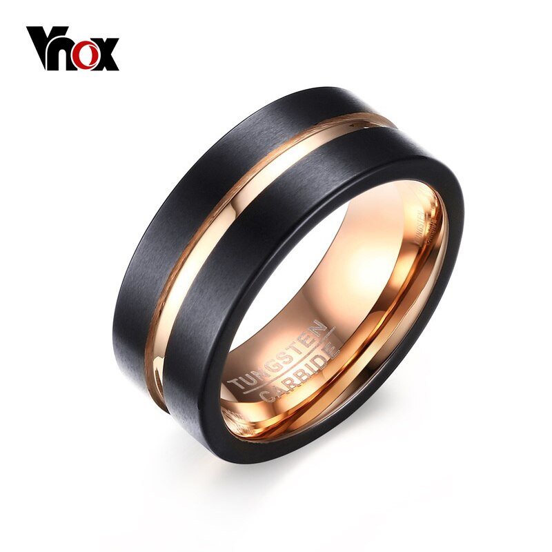 Vnox 8mm largeur hommes anneaux 100% tungstène métal noir & or-couleur anneau