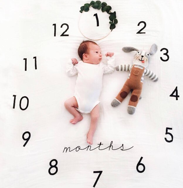 Baby baby milepæl teppe foto fotografering prop tepper bakgrunn klut kalender bebe gutt jente foto tilbehør 100 x 100cm: Ef -14