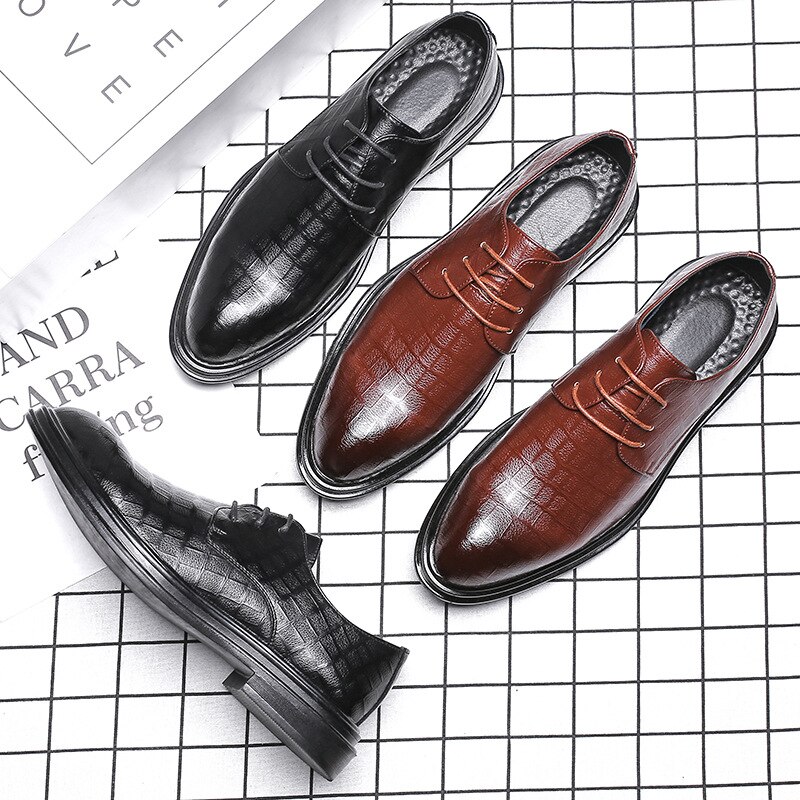 Leren schoenen heren brogues schoenen zachte pu zakelijke schoenen casual herenschoenen zwart bruin  ka2406