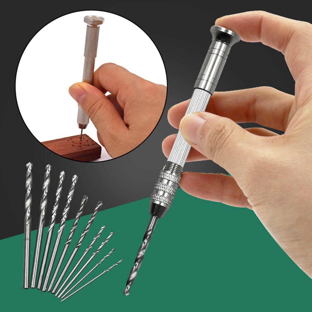 Vastar – perceuse à main en aluminium, Mini perceuse à main en aluminium, foret manuel pour bijoux, artisanat, outils pour le travail du bois, foret 11 pièces 1-3mm