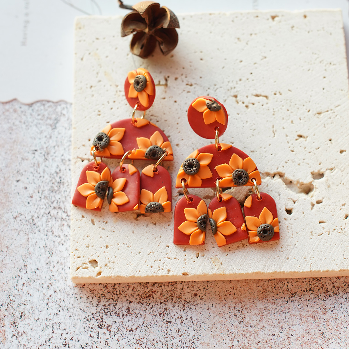 Moda alla moda Pasqua grappolo tropicale Fiori Nido d'uovo Multi forme Orecchini fatti a mano in argilla polimerica per accessori da donna Regalo