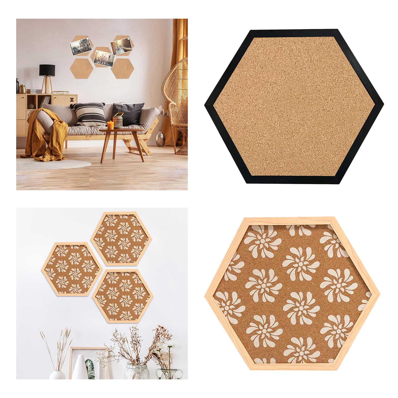 Cork Bulletin Boards - Hexagonal Decorative Tiles - Perfect Pinning Reminders in Your Kitchen, Office School Classroom Home Room