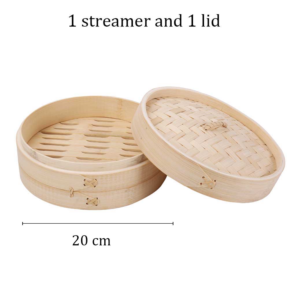 Bamboo parowar koszyk do gotowania na parze kluska ryby ryż warzywny kosz na przekąskę Dim Sum kuchnia narzędzia kuchenne klatka lub zestaw okładek: 20cm 1 cage 1 lid