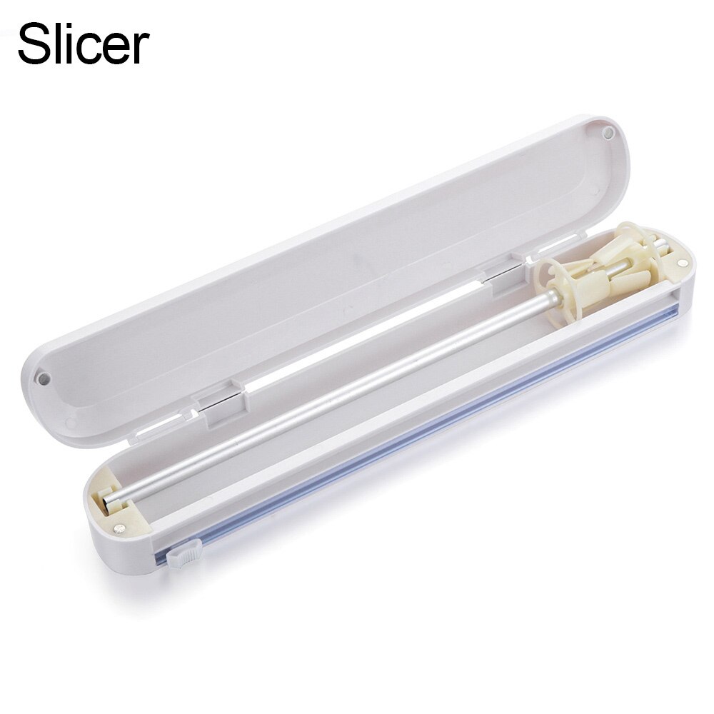 Food Wrap Dispenser Cutter Foil Cling Film Wrap Dispenser Plastic Sharp Cutter Storage Holder Suction Cup Kitchen Tool: Slicer