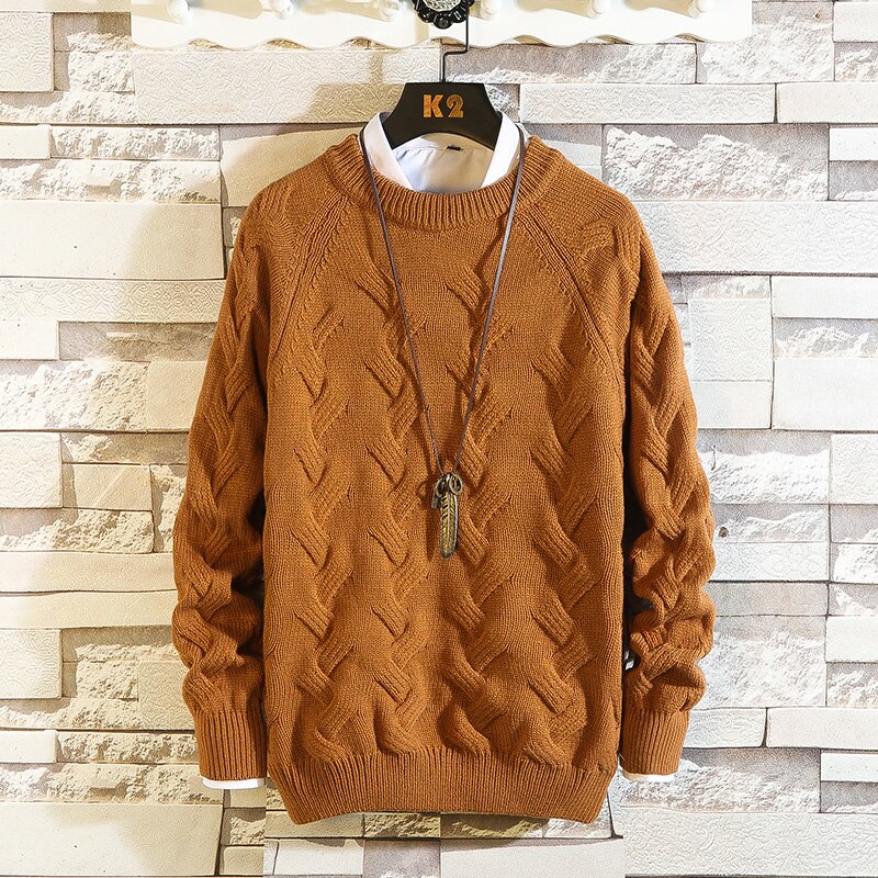 Onnestun m-xxl sweater herre tøj vinter sweater herre casual pull homme plus size twist sweater herre: Orange / L