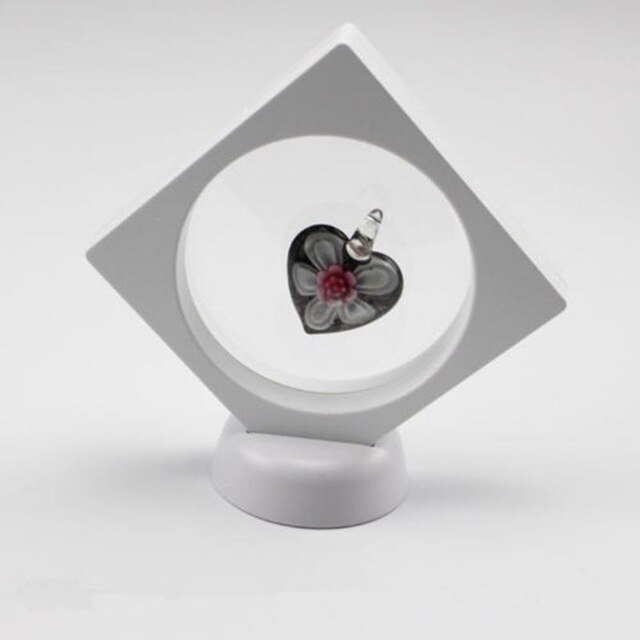 3D Floating Picture Frame Elasticity Clear Films Suspension Packing Box Pictures Protect Jewellery Display Stand Frame: White Round 90x90mm