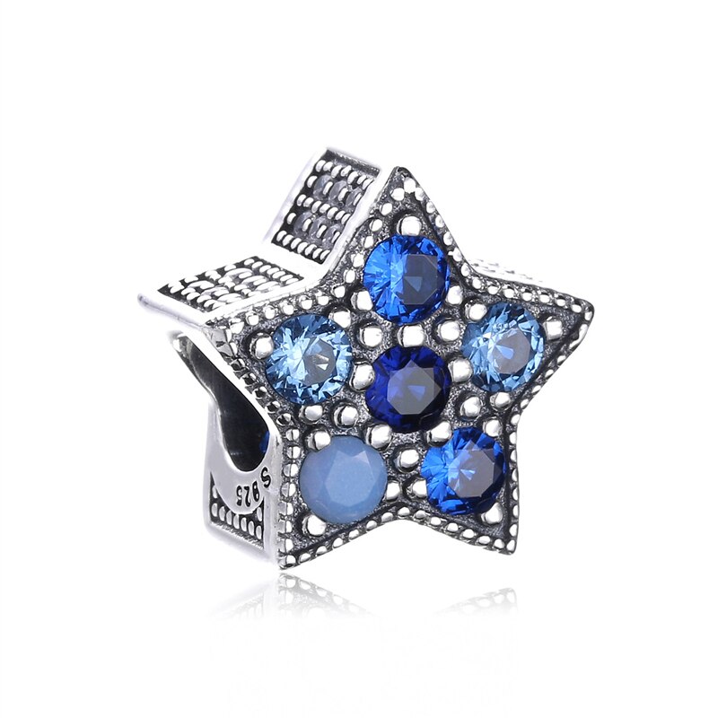 925 Sterling Silver Beads Charms Blue Crystal Starfish Star Dangle Charm Fit Original Pan Bracelet For Women DIY Jewelry: 1