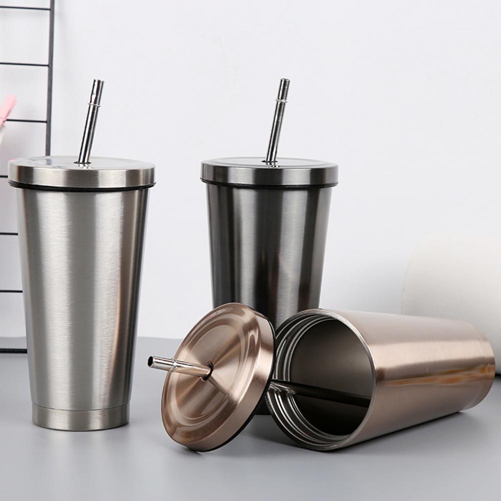 Vaso de vacío con pajita, taza térmica de acero inoxidable, termo de agua, taza de café, botella de paja para beber