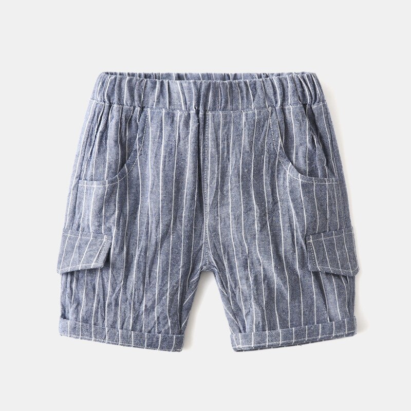 Lille drengs stribe korte bukser sommer børn bomuldsshorts til baby drenge børn strand korte bukser 2-8 år gammel: Flåde / 8t