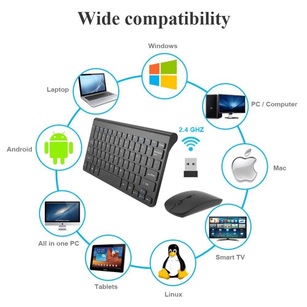 Avatto 2.4 ghz trådløst mini-tastatur og optisk mus combo  by 1 usb-modtager kontrol til desktop, computer pc, laptop, smart tv