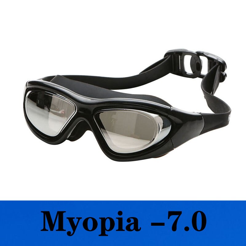 Adults Swimming Goggles Myopia Prescription Mask Women Men Big Anti-Fog Pool Water Swim Eyewear Diving Glasses: Black Myopia -7.0