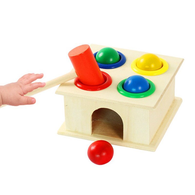 1Stck Baby Hammer Ball Spielzeug 4 See Nette Natur Farbe Quadratischen Tisch Holz Hammer Ball Spiel FrüHenne Bildung für Baby freundlicher