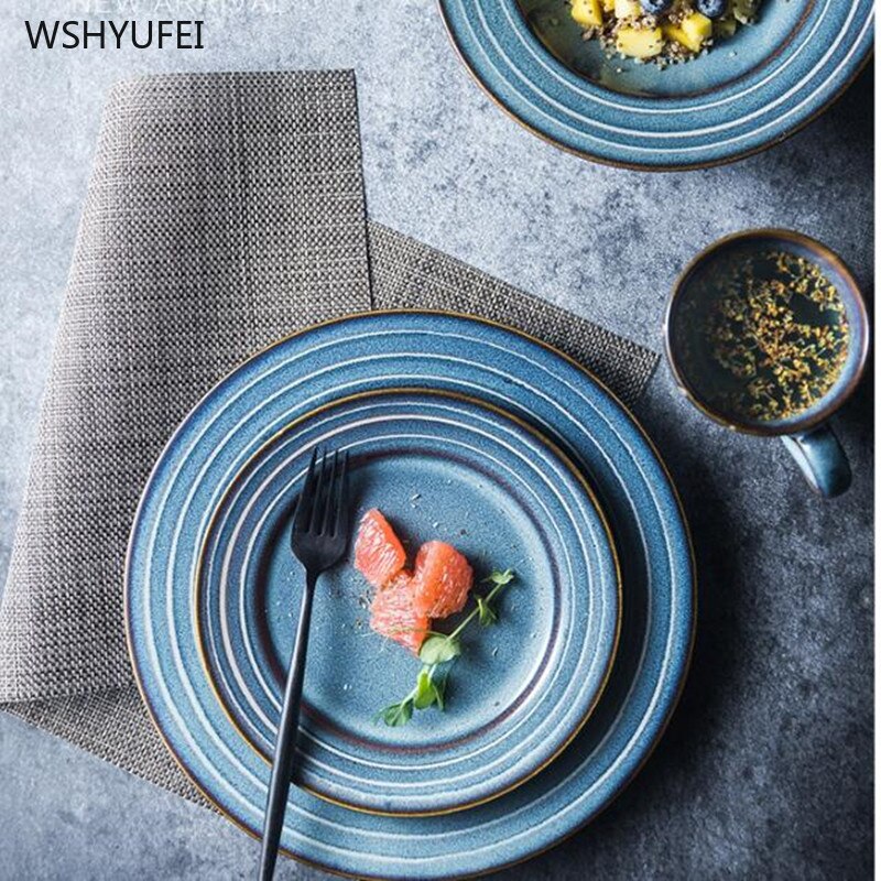 Painted ceramic round fruit plate saucer western food plate kitchen board dessert plate tableware set service plate cake plate