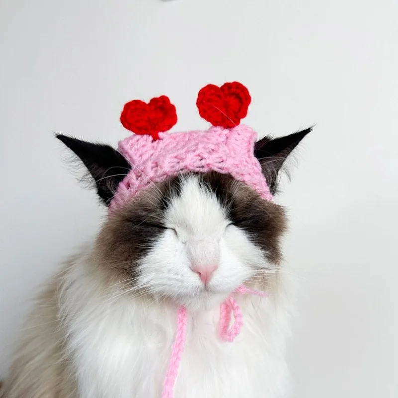 Sombrero de ganchillo con forma de corazón de melocotón para gato o perro pequeño, patrón de sombrero de berenjena de ganchillo para gatos y perros, ropa para gatos, accesorios para gatos