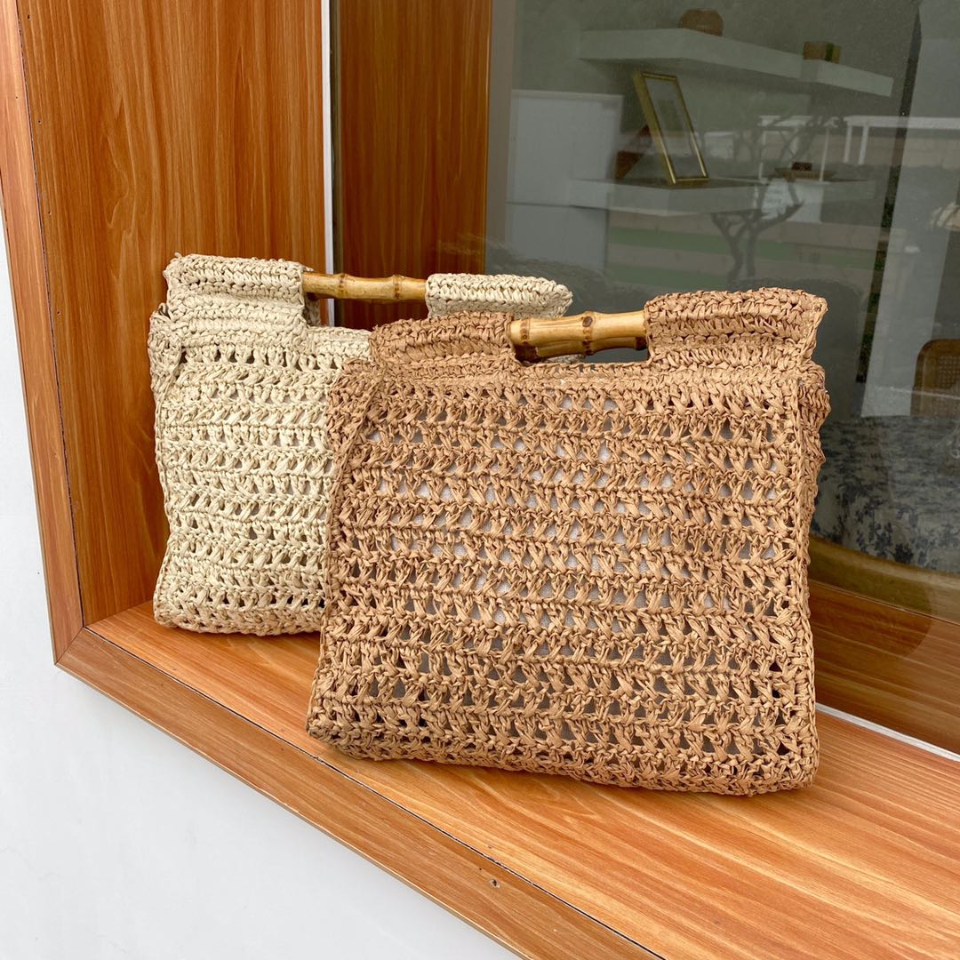 Straw Bag Women - Hand-Woven Hollow Rattan Tote - Large Capacity Casual Travel Messenger Crossbody Beach Bag