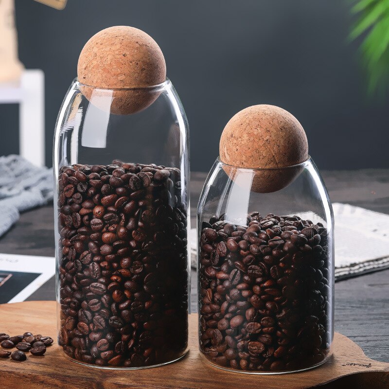 Frascos de vidrio para almacenamiento de café, té, latas selladas de corcho, granos de café, frutas secas, tarros de almacenamiento