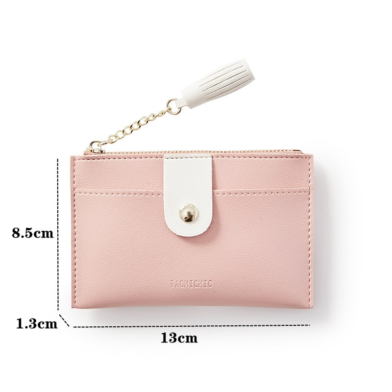 PURDORED 1 Pc Women Tassel Card Holder Wallet Small Credit Card Case PU Female Minimalist Zipper Mini Coin Purse Wallet