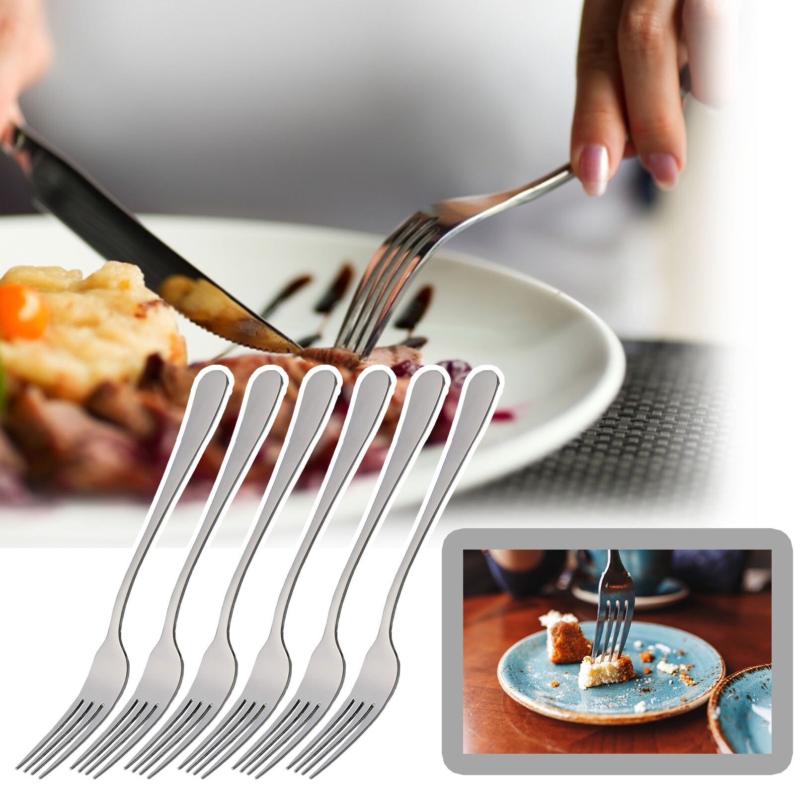 6Pcs Tea Fork Stainless Steel Tableware Set Fruit Fork Dinnerware Cutlery Set Cake Snack Gold Salad Fork Kitchen Utensils