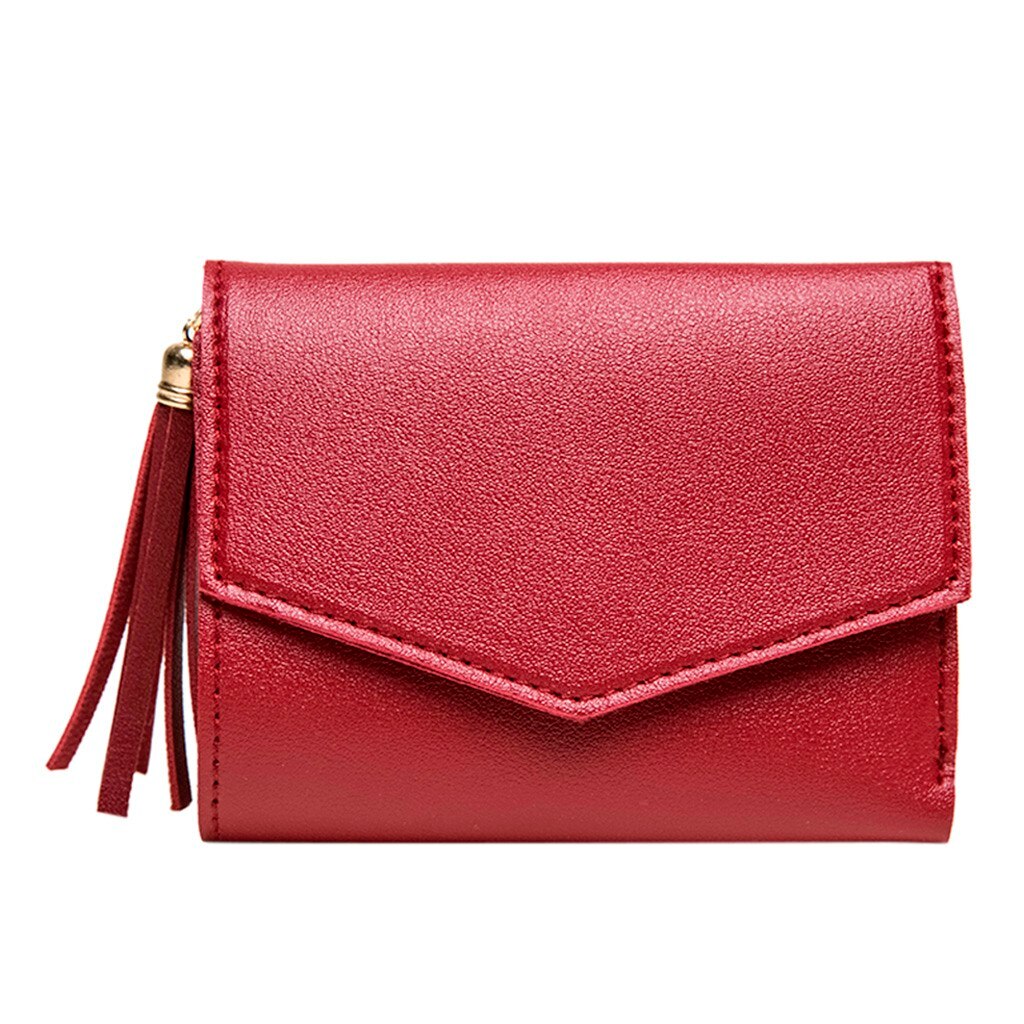 Cartera corta de Pu para mujer, monedero, tarjetero, cartera colgante con borlas para estudiantes, a la , n. ° P30,: Rojo