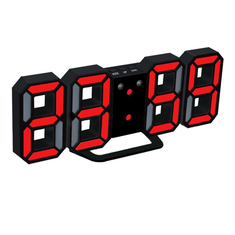 3D Morden LED Digital Wall Clock Table Desk Alarm Watch Durable Night Light Lamp for Home Office: Black Red Digits