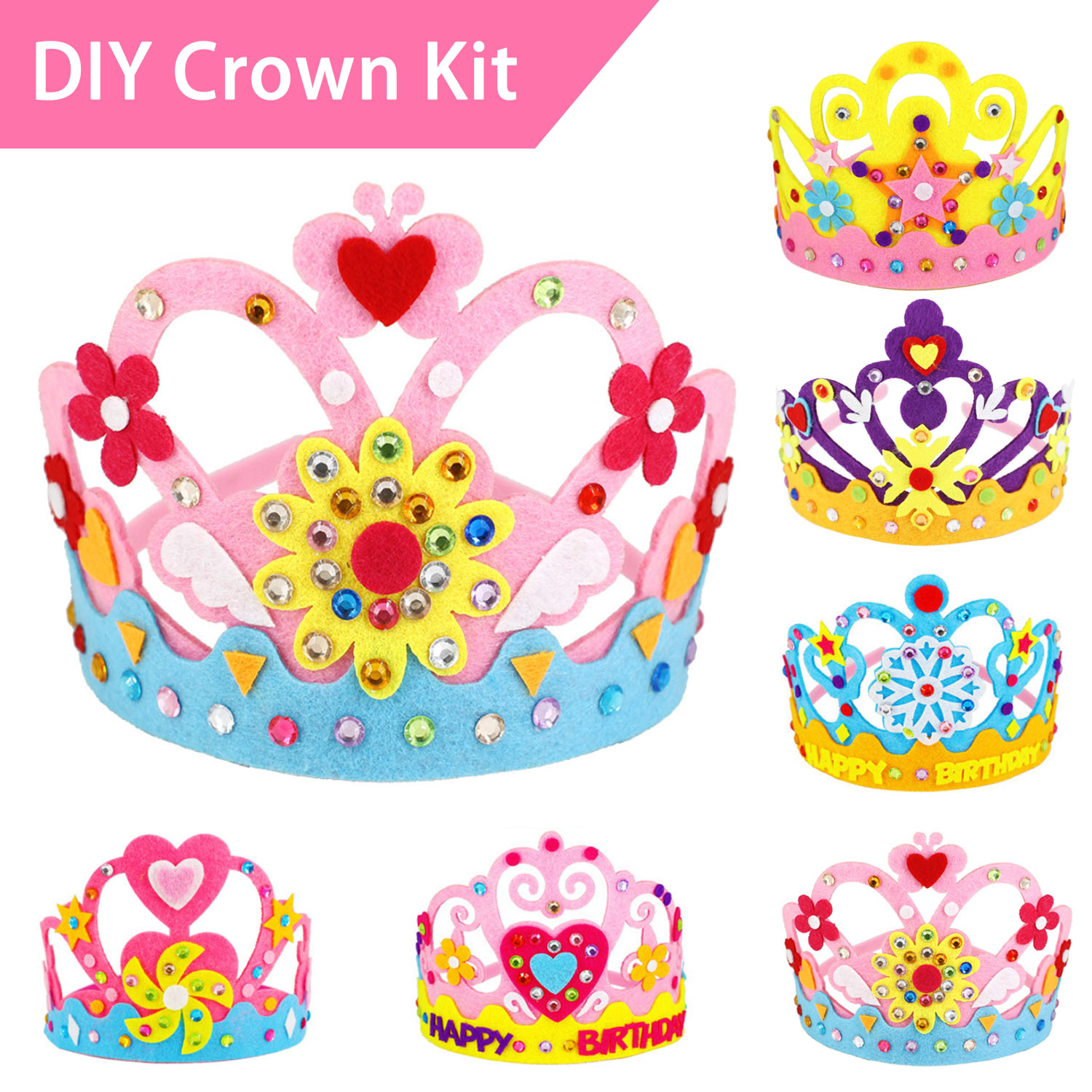 Håndlaget skumpapir paljetter kronesett bursdag tiaras lue materiale diy håndverk leketøy for barn barn fest dekorasjoner tilfeldig stil: Pike