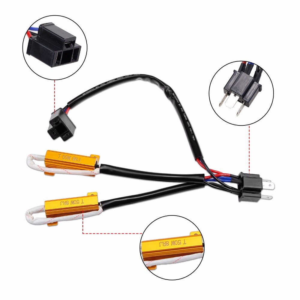 H4 50W 8Ohm Headlight Load Resistor Fog Lamps Decoder LED Canbus Connection Resistance Fog Lights Resistor