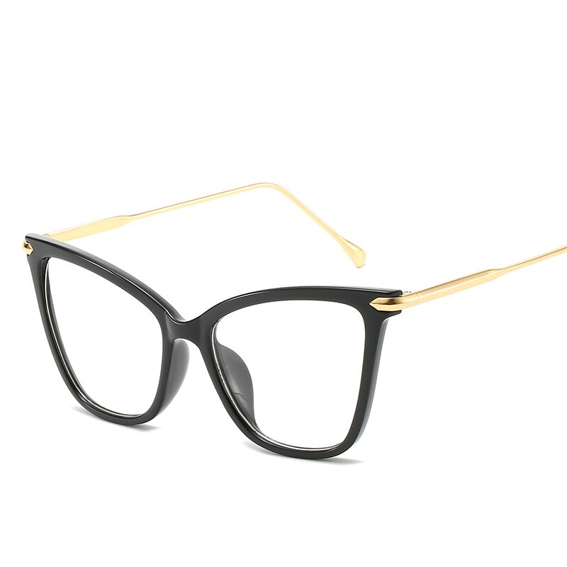 GIFANSEE-monturas para gafas Retro para mujer, lentes de ojo de gato, grandes, transparentes, con pata de metal,: black